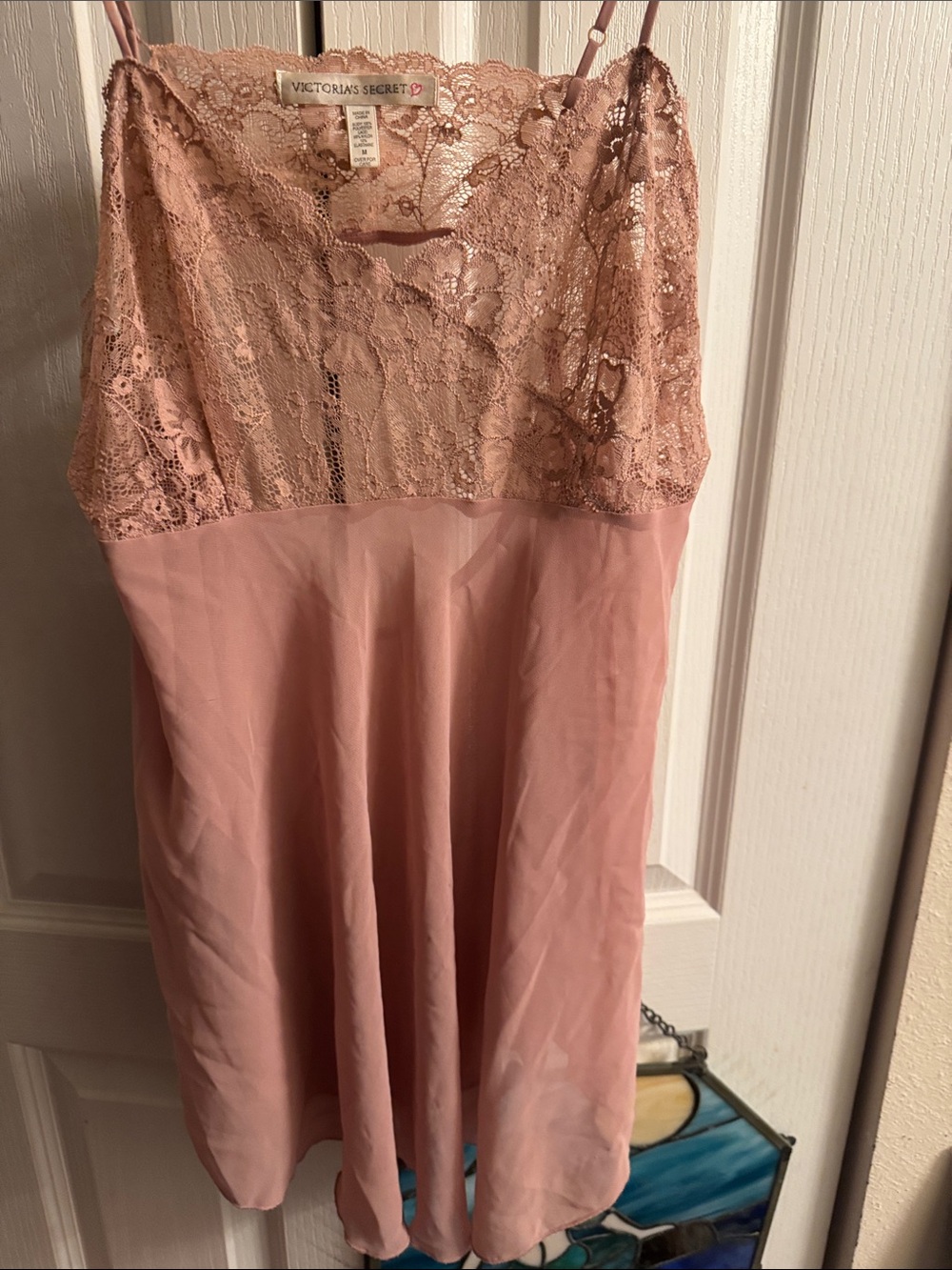 Victoria's Secret Dusty Rose Lace Chiffon Mini Slip Dress